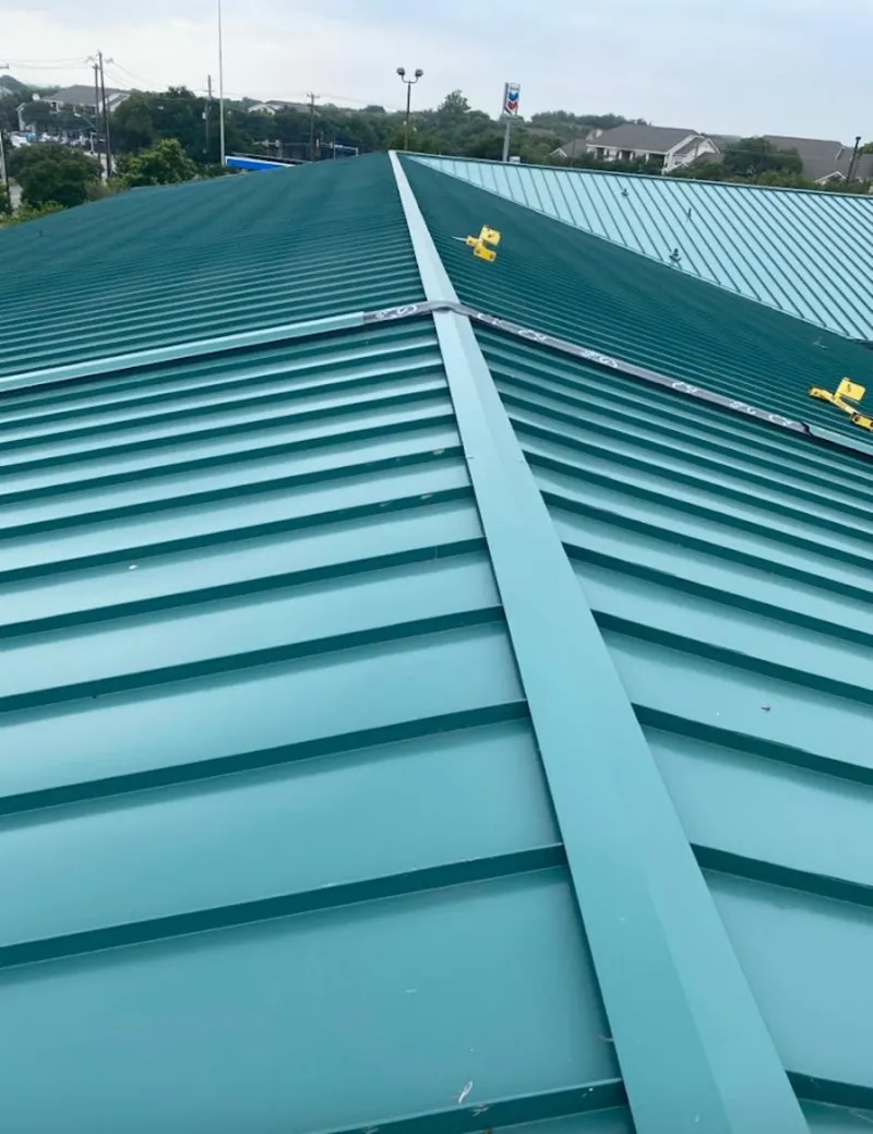 Green commercial metal roof ridge and valley for Metal Roof Repair in Macedonia